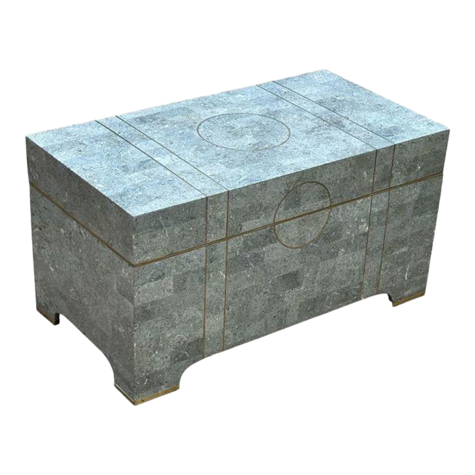 Maitland Smith Tessellated Stone Trunk W/Brass Inlay, 1980 Maitland Smith Tessellated Stone Trunk W/Brass Inlay, 1980