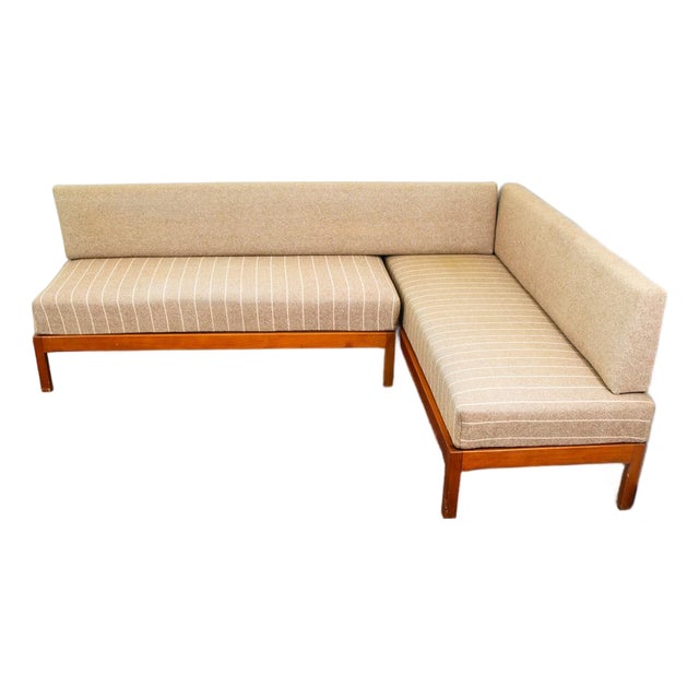 Mid Century Modern Sofa Sectional Daybed Wool Stripes Modular 4 Piece MCM Couch For Sale