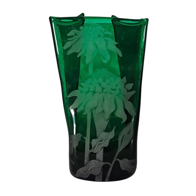 Contemporary Blenko 8813m Paper Bag Vase Hand Etched by Jennifer Pontz 9.75" For Sale - Image 3 of 14