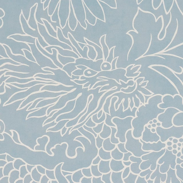 Traditional Sample - Schumacher Chiang Mai Dragon Silhouette Wallcovering In Ciel De Provence For Sale - Image 3 of 5