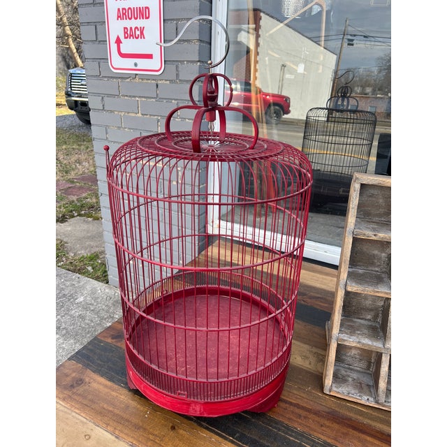 Vintage Red Wood Bird Cage For Sale - Image 4 of 7
