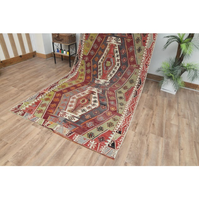 Tribal 1970s Vintage Turkish Handmade Wool Cotton Colorful Kilim Rug For Sale - Image 3 of 11
