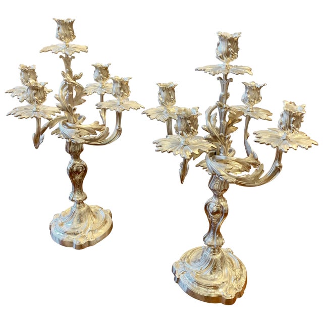 Silver Plated Louis XV Style Candelabra - a Pair For Sale In Boston - Image 6 of 6