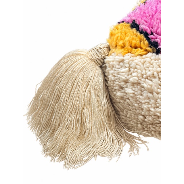 Ivory Abstract Moroccan Wool Pouf For Sale - Image 8 of 9