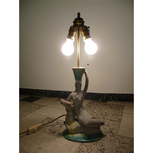 Vintage German Glazed Ceramic & Brass Figurine Lamp, 1920s For Sale - Image 14 of 18