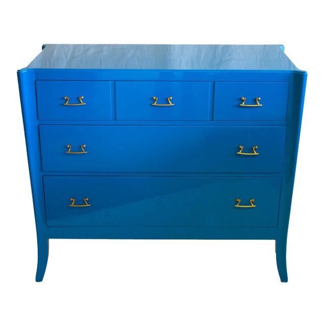 Very Rare Cal-Mode Dresser by Brown Saltman Lacquered in Laguna Blue For Sale