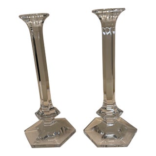 Mid 20th Century Val Saint Lambert Signed Crystal "Gardenia" Candlesticks - A Pair For Sale
