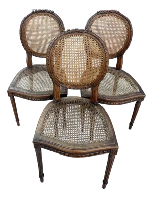 Vintage French Louis XVI Medallion Cane Back Chairs- A Set