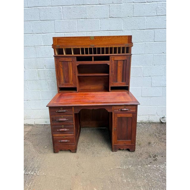 Victorian Antique Victorian Art. & Craft Style Writing Table Executive Desk With Hutch For Sale - Image 3 of 18