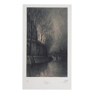 Jean Michel Mathieux-Marie, The Seine, Quai DAnjou, Etching For Sale