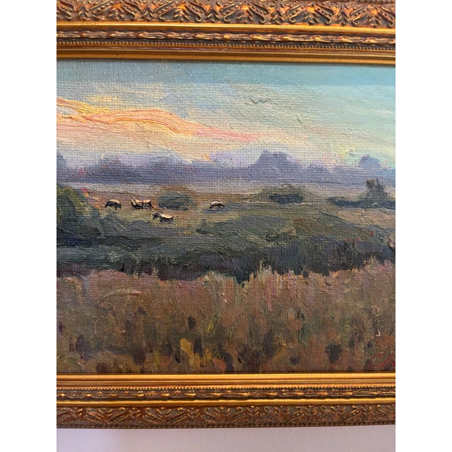 1970s Signed European Impressionist Pastoral Oil Painting With Cows, Framed For Sale - Image 5 of 10