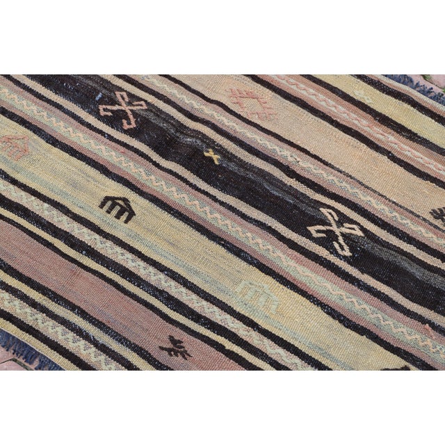 1970s Handmade Natural Rustic Farmhouse Striped Design Kilim For Sale In Sacramento - Image 6 of 10