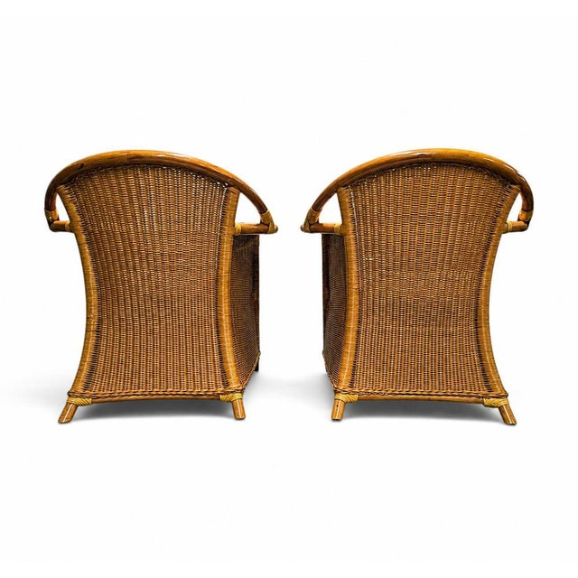 Wood Wicker and Bamboo Patio Chairs in Alcantara, 1980s, Set of 2 For Sale - Image 7 of 16