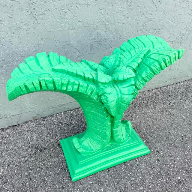 Late 20th Century Boho Chic Green Banana Leaf Glass Top Console Table For Sale - Image 5 of 9