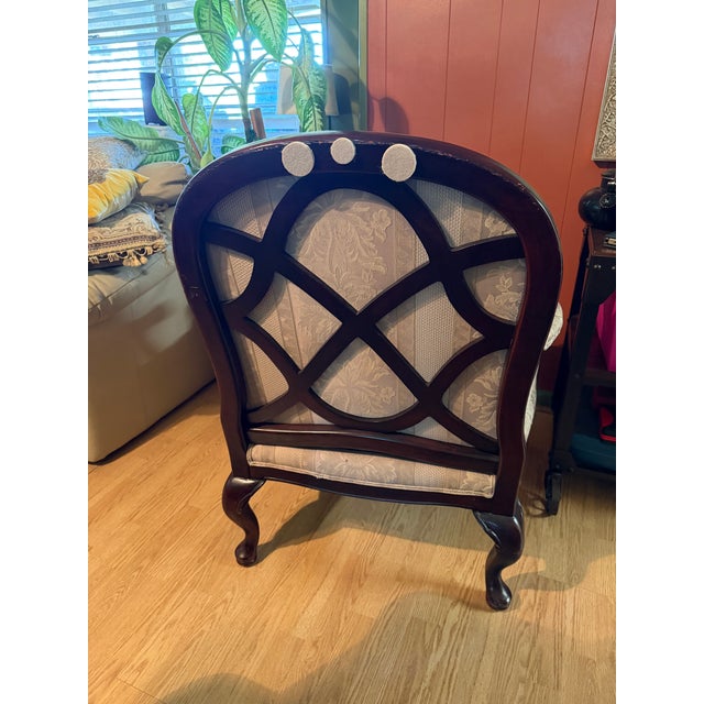 Bassett French Provincial Style Bergère Armchair W Formal Brocade or Damask Upholstery W Coordinating Decorative Envelope Pillow. For Sale - Image 10 of 10