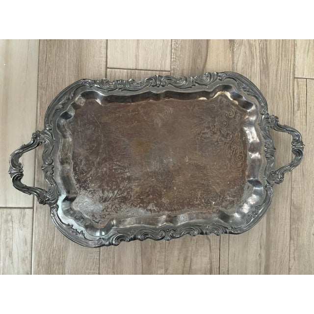 Beautiful, extra-large vintage silver-plated serving tray made by the renowned F.B. Rogers Silver Co. in 1883. Belongs to...