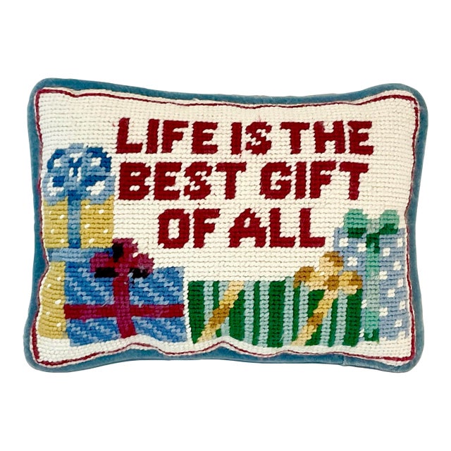 Mid-Century Americana Boho Chic Christmas Needlepoint Pillow For Sale