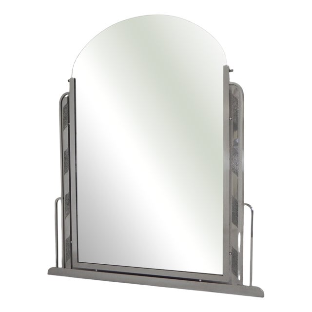 Art Deco Mirror with Faceted Glass in Aluminum Frame, 1930s For Sale