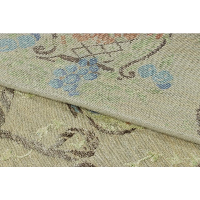 Rug & Kilim’s Block Print Rug in Beige With Elegant Floral Vase Motifs For Sale In New York - Image 6 of 7