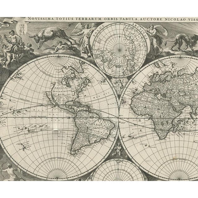 Antique Dutch World Map by Visscher, 1679 For Sale - Image 3 of 10
