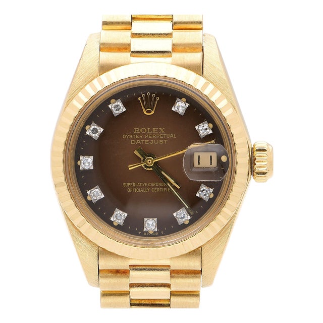 Vintage Rolex 6917 Datejust Presidential 26mm Brown Diamond Dial Gold Watch For Sale
