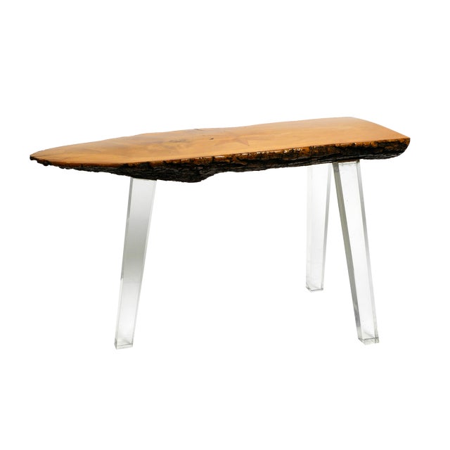 Regency Tree Slice Coffee Table with 3 Acrylic Glass Legs, 1970s For Sale