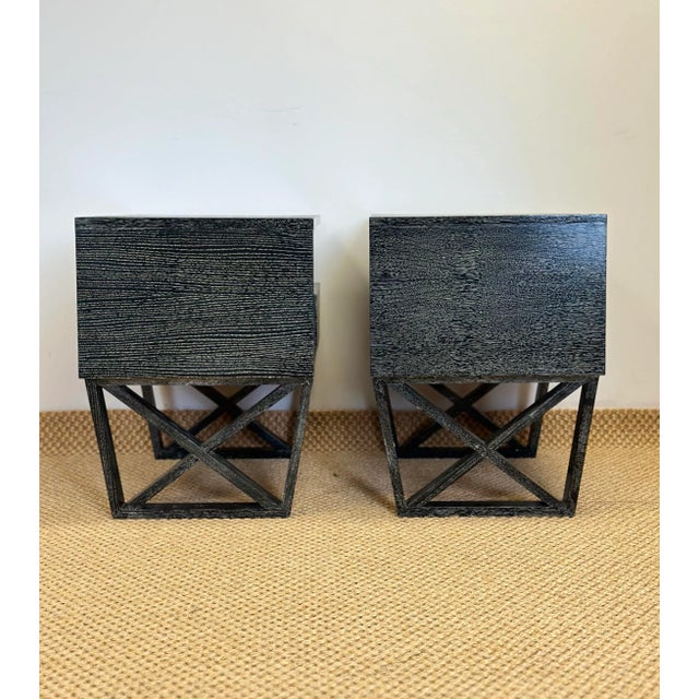 Vintage Modern Cantilever Dark Green Cerused Nightstands or Side Tables – a Pair For Sale - Image 10 of 12