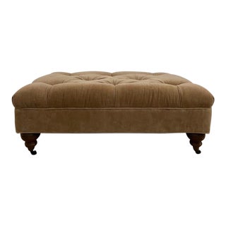 Ethan Allen Anton Diamond - Tuft Ottoman in Taup Velvet For Sale