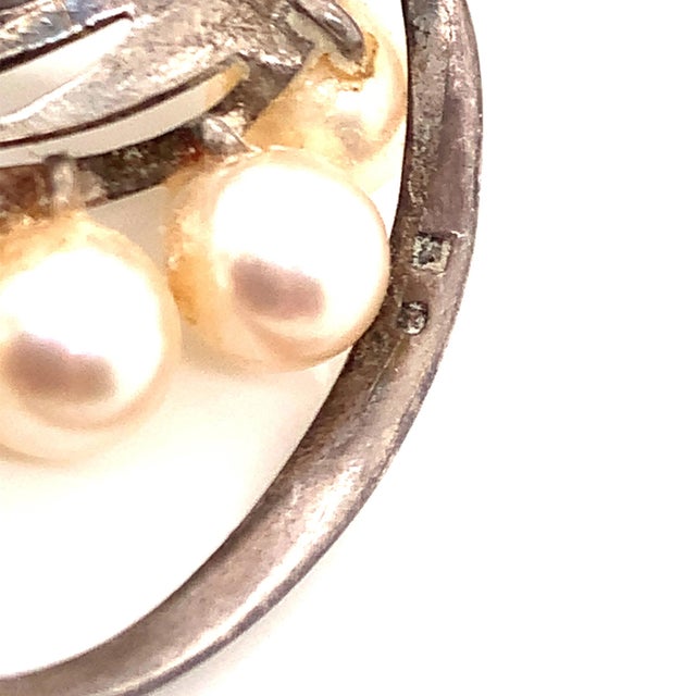 1990s Mikimoto Estate Akoya Pearl Brooch Pin Sterling Silver For Sale - Image 9 of 12