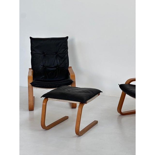 Vintage Leather Armchairs and Pouf, 1970s, Set of 3 For Sale - Image 9 of 18