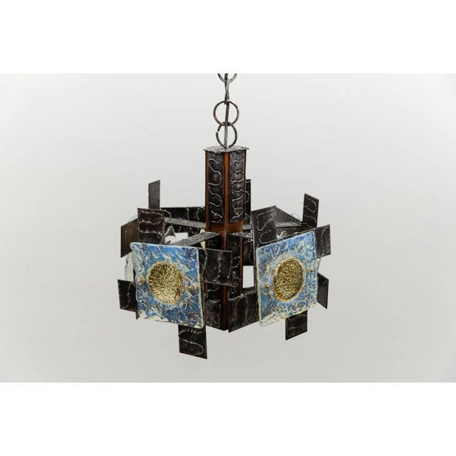 Rustic Italian Pendant Lamp in Iron and Murano Glass, 1960s For Sale - Image 11 of 16