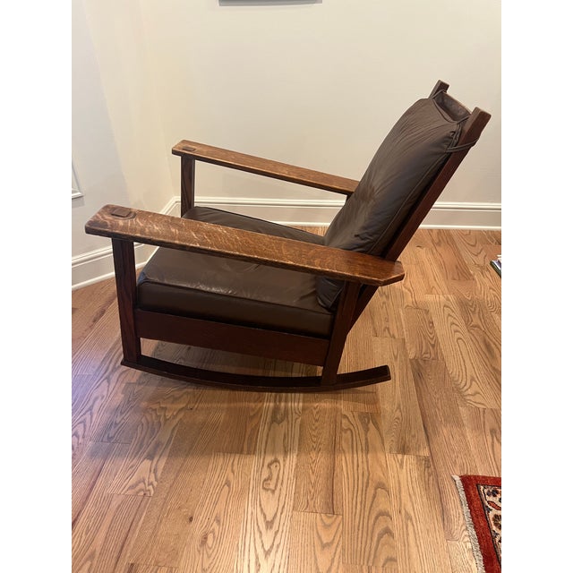 1910s Stickley Oversize Morris Rocking Chair For Sale - Image 4 of 7