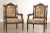 High Quality Vintage Carved and Partial Walnut Stained Beechwood Pair Of Wide Seat Armchairs with Tapestry Like Upholstery