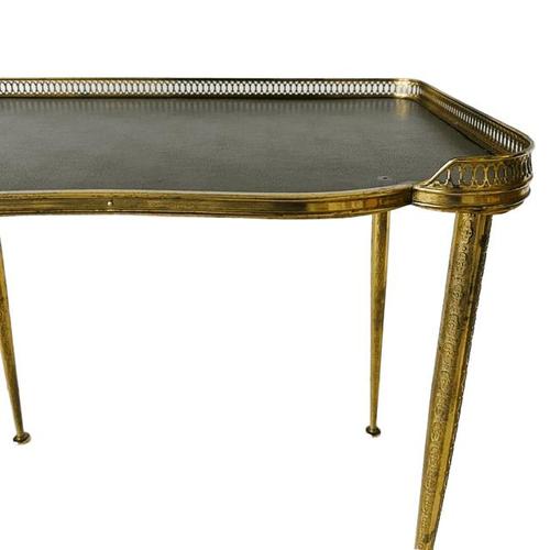 Mid 20th Century Vintage Hollywood Regency Neoclassical Brass Side Table with Leather Top and Gallery Edge, 1960s For Sale - Image 5 of 13