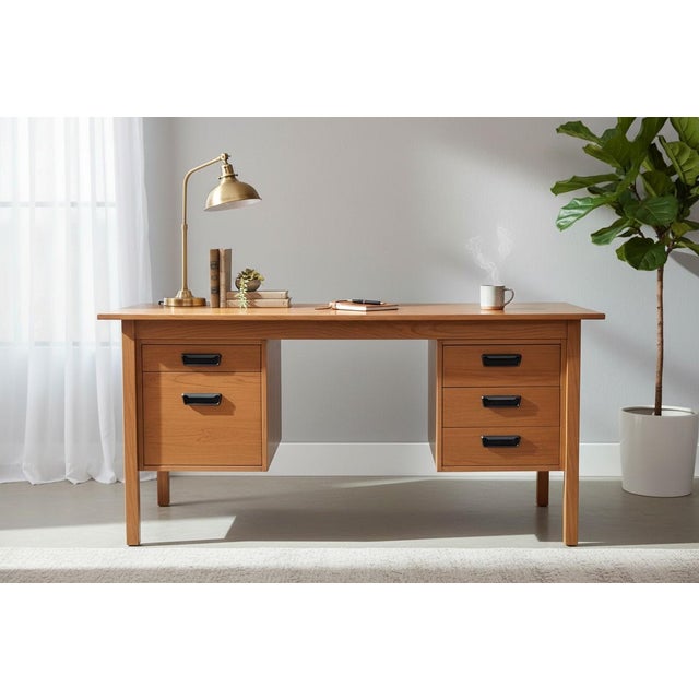 This beautifully restored Mid-Century Modern desk showcases timeless Scandinavian-inspired design paired with practical...