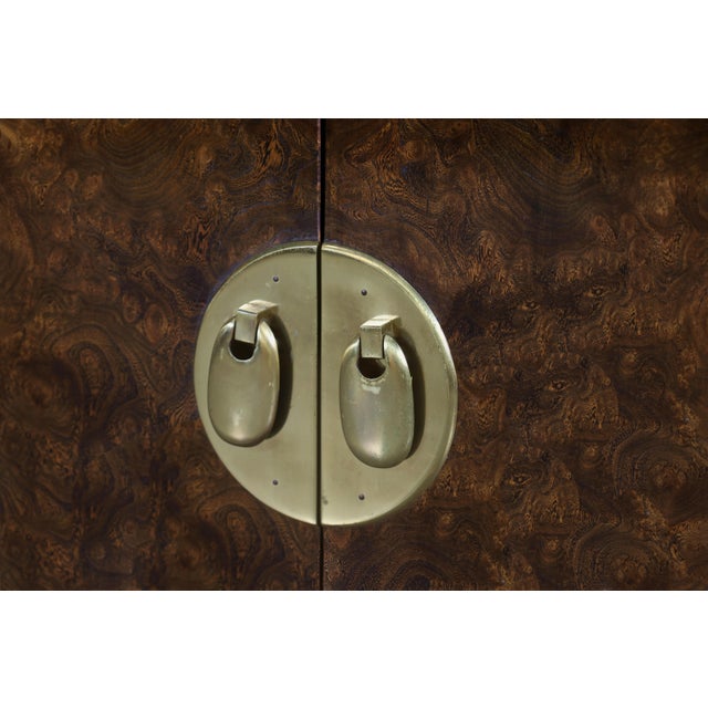 Vintage Asian-Style Burl Wood and Brass Cabinets by Mastercraft, a Pair For Sale - Image 12 of 13