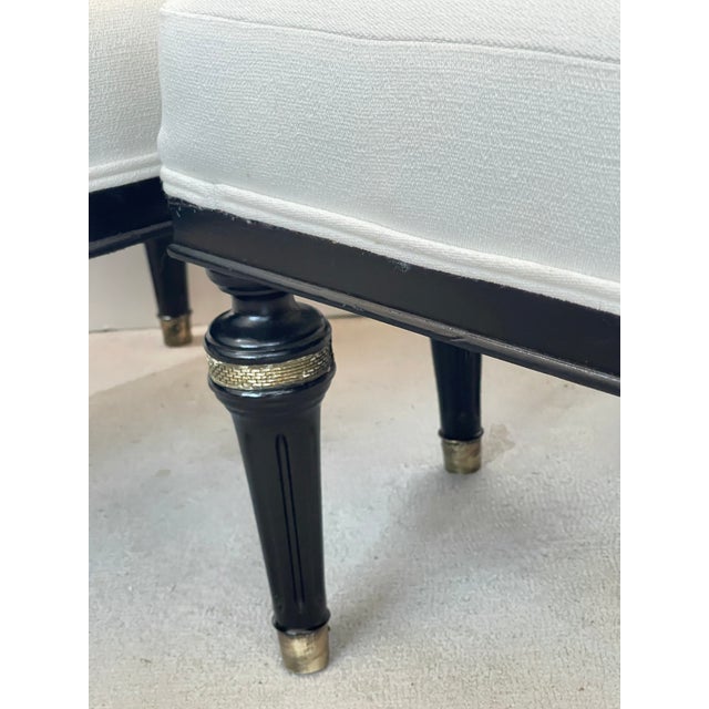 Pair Louis XVI Style Black & Brass Upholstered Benches For Sale - Image 10 of 14