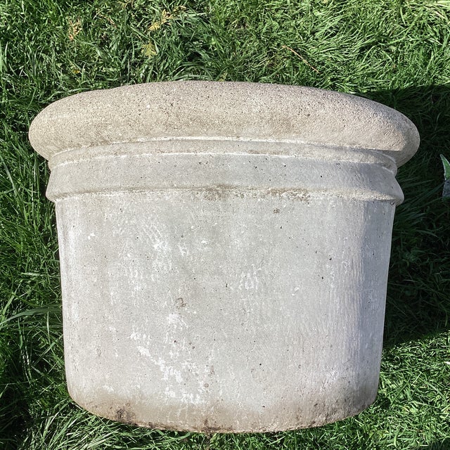 Vintage Henri Studio Garden Extra Large and Heavy Rolled Rim Concrete Stone Planter W/Stand Numberd For Sale - Image 9 of 12