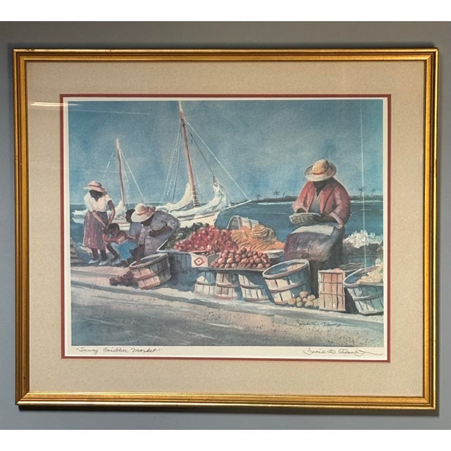 Vintage David W. Clough Signed Original Lithograph “Sunny Caribbee Market” For Sale - Image 9 of 9