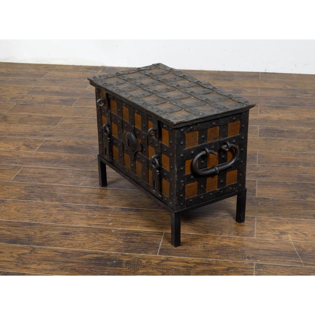 18th Century 18th Century English Two-Toned Wrought Iron and Wood Sea Chest on Metal Legs For Sale - Image 5 of 12