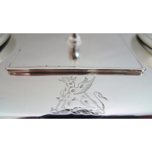 English Early 20th Century English Silver-Plated Double Inkwell For Sale - Image 3 of 11