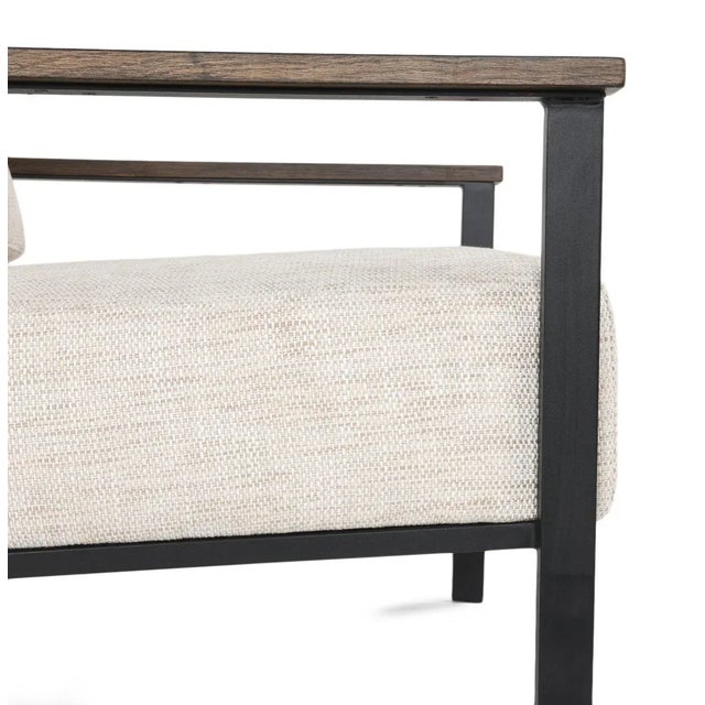 Linen Wide Iron Oak Linen Arm Chair For Sale - Image 8 of 11