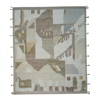 6x9 Multicolor Hand-Knotted Wool Abstracted Landscape Tribal Modern Carpet Rug For Sale