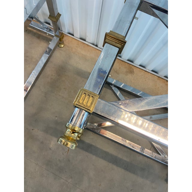 Chrome Chrome and Brass Two-Tiered Glass Top End Tables in the Style of Maison Jansen, a Pair For Sale - Image 8 of 11