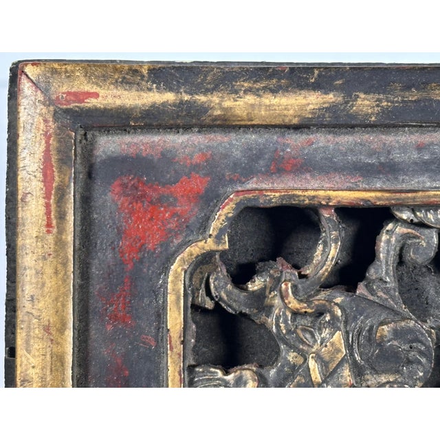 Antique Chinese Gilt Lacquered Qilin Architectural Panel For Sale - Image 4 of 17