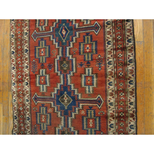 Tribal 1920s Red Rustic Geometric Tribal Antique Malayer Persian Rug 3'1" X 8'8" Knotted Wool Carpet For Sale - Image 3 of 6