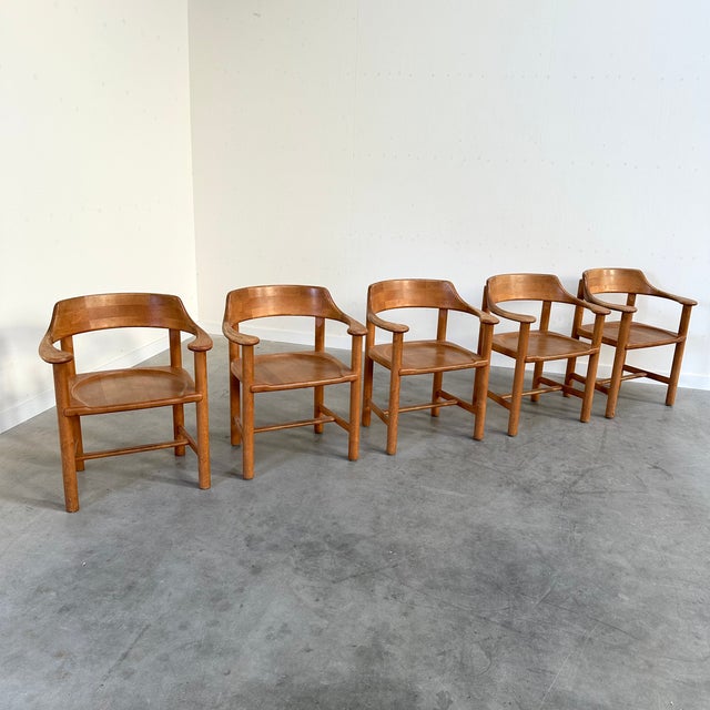 Brown Vintage Dining Chairs in Pine by Rainer Daumiller, 1970s, Set of 5 For Sale - Image 8 of 8