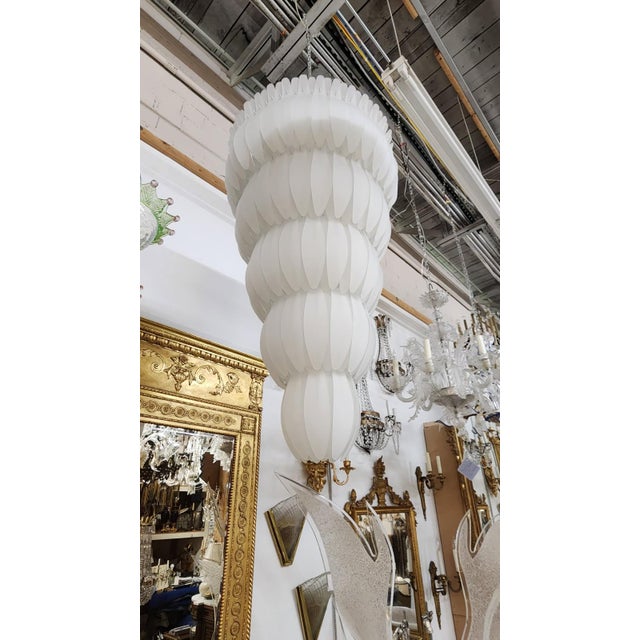 White Mid 20th Century Tiered Frosted Glass Chandelier For Sale - Image 8 of 8