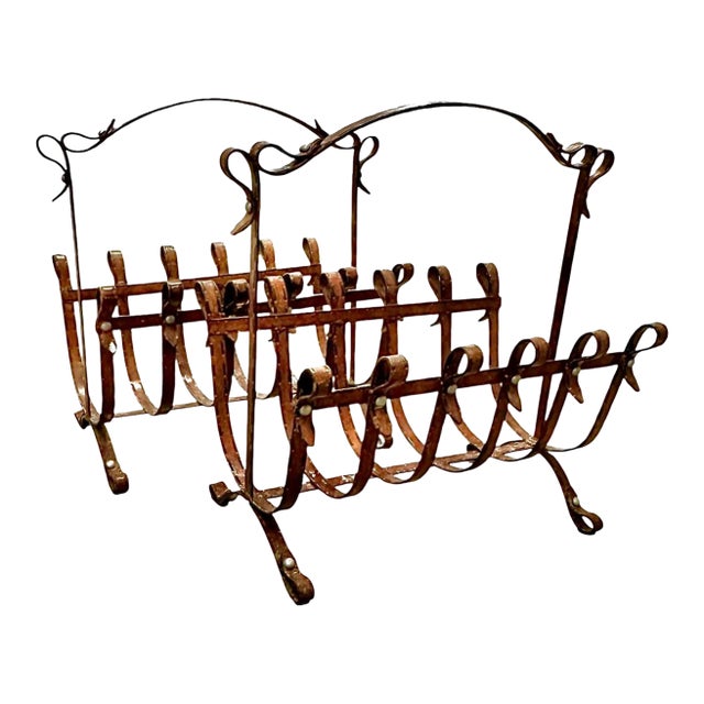 1960s Faux Equestrian Leather Belt, Iron Magazine Rack For Sale