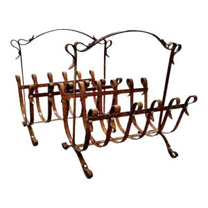 1960s Faux Equestrian Leather Belt, Iron Magazine Rack